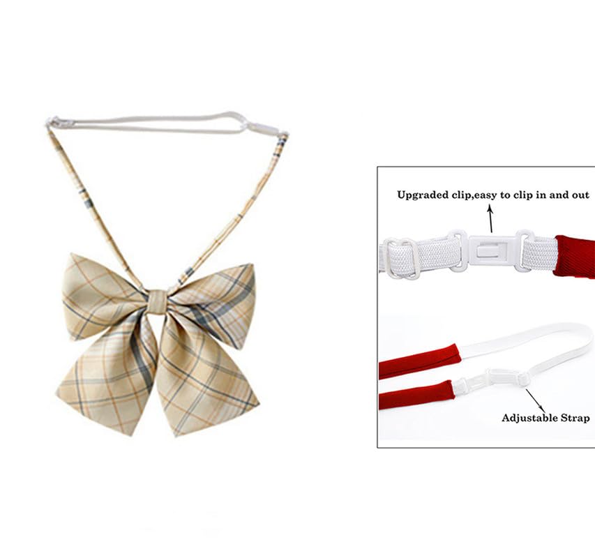 Women's Girls Plaid Pleated Adjustable Waist High Skirts with Bow Ties Set2