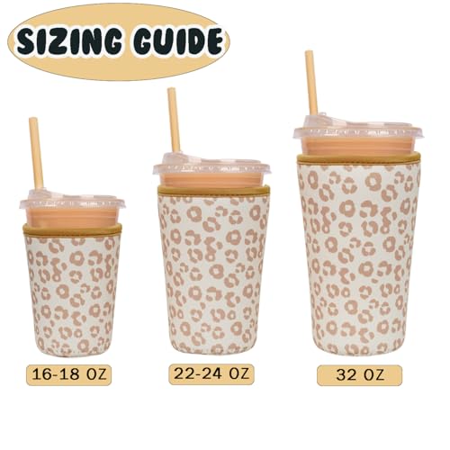 Image of Reusable Insulated Neoprene Iced Coffee Cup Sleeve, Durable Drink Sleeve for Cold Beverages, Beverage Holder for Iced Coffee (Leopard Grace)