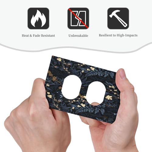 Decorative Outlet Covers Rustic Navy Dark Blue Leaves Golden Floral 1 Gang Duplex Light Switch Cover Plate Unique Wall Plate Electrical Switch Plate Covers for Bedroom Home Decor