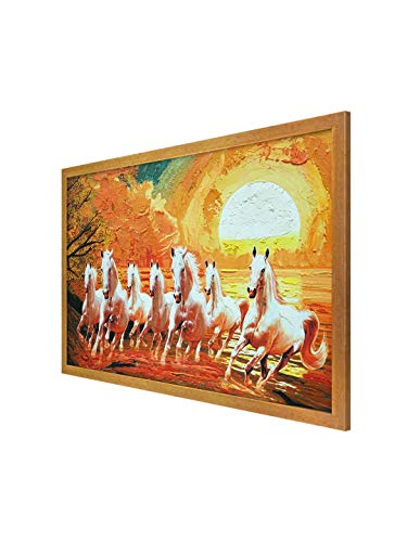 Image of 999STORE Fiber framed paintings for living room large horse photo frames wall horses painting with frame hanging home decor big (Canvas 36X54 Inches Golden) GOFLP36540071