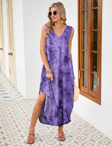 Image of JollieLovin Women Plus Size Summer Tank Maxi Dresses Sleeveless Causal V Neck Beach Long Dresses Swim Cover up (L-5X)
