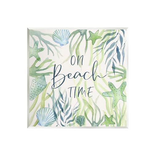 Image of Beach Time Phrase Nautical, 12 x 12 Inch Mounted Print on Wall Plaque | Stupell Industries . By Janet Tava . Ready to hang . Great for beach inspired spaces . Made in USA