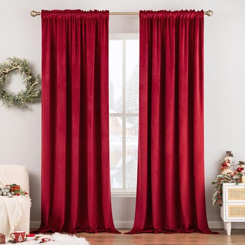 Image of MIULEE Red Blackout Velvet Curtains Drapes 108 Inch Long 52 inchx108 inch Bedroom