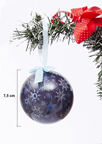 Ciao Set of 6 decoupage Christmas Tree Balls (diameter 7,5cm) Snowflakes with fabric ribbon in havana giftbox - Image 4