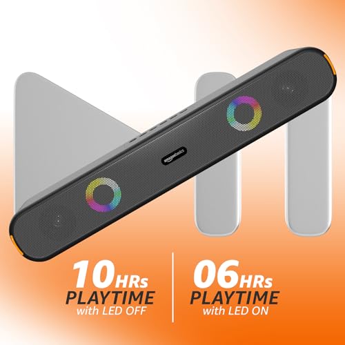 Image of amazon basics X12R 16W Bluetooth Soundbar with 2000 mAh Battery | 2X Bass | Up to 10 hrs of Playback | RGB Lights | Bluetooth 5.3, Aux & USB Connectivity (Black)