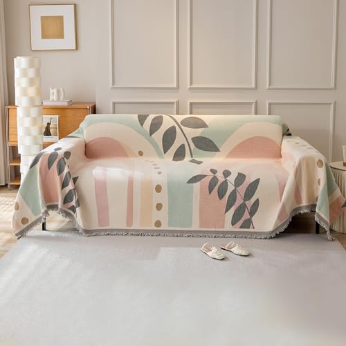 VanderHOME Funda Sofa, Cubre Sofas, Funda de sofá, Manta Cubre Sofa, Funda de sofá Chenille, Manta Sofá Multifunción 180 * 380cm-Hojas de Verano
