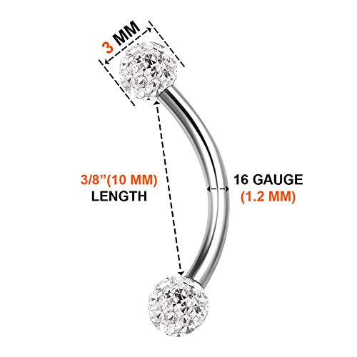 Surgical Steel Curved Barbell Ring 16g 5/16 8mm 3mm Ferido Ball Helix Earring Eyebrow Piercing Jewelry Choose Colors and Size2