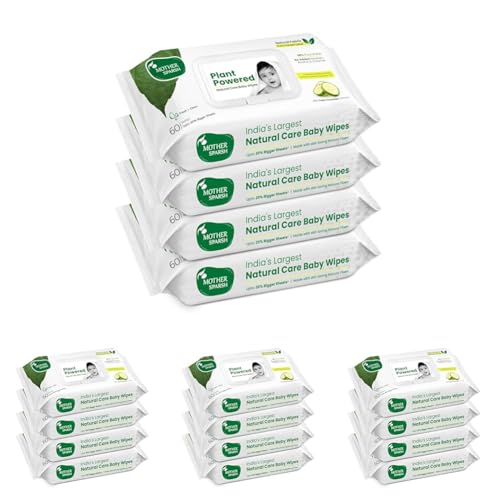 Image of Mother Sparsh Natural Care Baby Water Wipes I 100% Plant Made Fabric From Forest Land | Plant Powered Wet Wipes with Cucumber Extract For Baby I Cotton Cloth Like Bigger Sheets | 60 Pcs (Pack of 16)