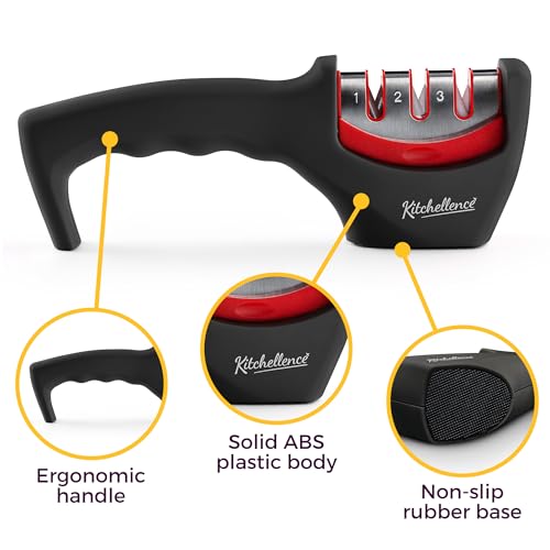 Image of 4-in-1 Kitchen Knife Accessories: 3-Stage Knife Sharpener Helps Repair, Restore and Polish Blades and Cut-Resistant Glove