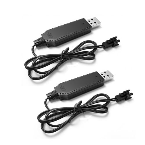 3.7V Battery Charger Cable with SM-2P Plug USB Li-ion Battery Charger for Bunch O Bubbles, Bubble Bazooka Machine Gun, Mini RC Amphibious Stunt Car Boat Trucks 3.7 Volt Li-ion and Li-Po Battery,2Pcs