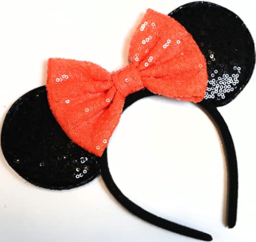 CLGIFT Mouse Ears, Red sparkle Minnie ears, One size fits all, Handmade, Sequin, Halloween, Disney/Minnie Mouse, Unisex or all ages, Children, Disney fans, Red
