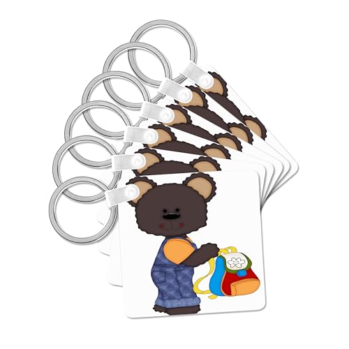 3dRose, Little Boy Bear With A Backpack Illustration, set of 6 Key Chains