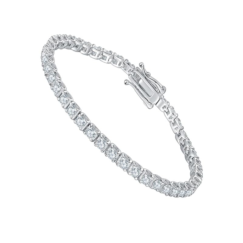 3mm Moissanite Tennis Bracelet,Lab Grown Diamond Tennis Bracelet 18k White Gold Plated 925 Sterling Silver Bracelet Delicate Moissanite Bracelet D Color VVS1 Round Cut Moissanite Bracelet for Women Men Jewelry Gift