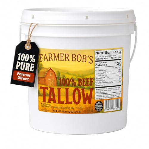 Farmer Bob's 100% Beef Tallow for Cooking, Votated, 7lb Tub - Made in USA