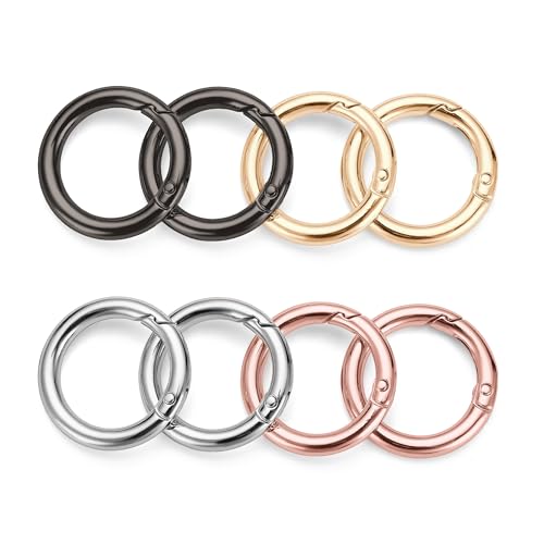 Image of Gkeygo Key Ring Clip, 1 Inch Keychain Rings, 8 Pack Round Carabiner Clip for Keys, Buckle, Bags, Purses - Key Chain Hooks Replacement Keychains Lanyard DIY Crafts - Silver, Gold, Rose Gold, Black