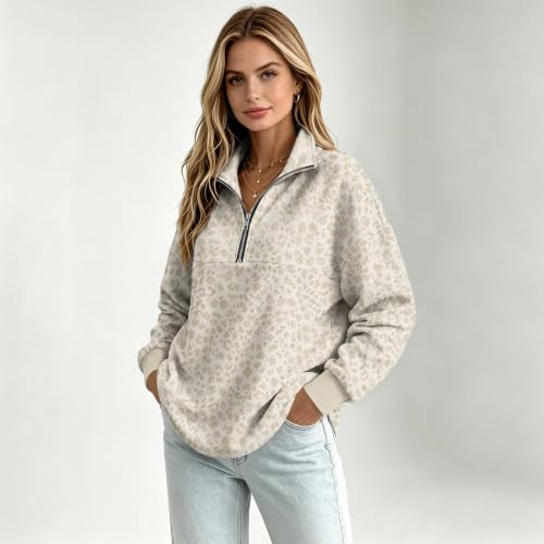 Quarter Zip Pullover Women Cheetah Leopard Comfy Pullover Sweatshirts - image 4