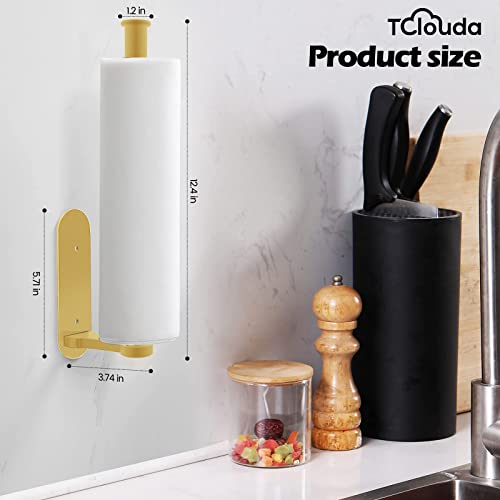 Paper Towel Holder Under Cabinet and Counter, Stainless Steel, Tclouda Aluminum Alloy Wall Mountd Paper Towel Rack, Available in Adhesive and Screws, Single Golden - Image 3