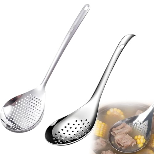 Schaumkelle, 2-teiliges Edelstahl-Set mit Lang- und Kurzgriff, ideal für Küche und Kochen, hochwertige 304 und 201 Edelstahl-Qualität, langlebig und rostfrei