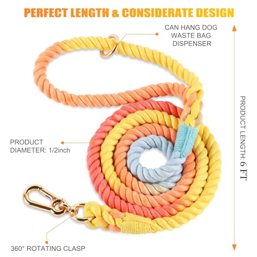 Nugutic Hundeleine, handgefertigt, geflochtenes Seil, für kleine, mittelgroße und große Hunde, 1,2 m, Regenbogen