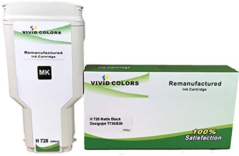 Vivid Colors Remanufactured Ink Cartridge Replacements for H 728 300ml Matte Black F9J68A for Printers DesignJet T730, DesignJet T830, DesignJet T830 Plotter