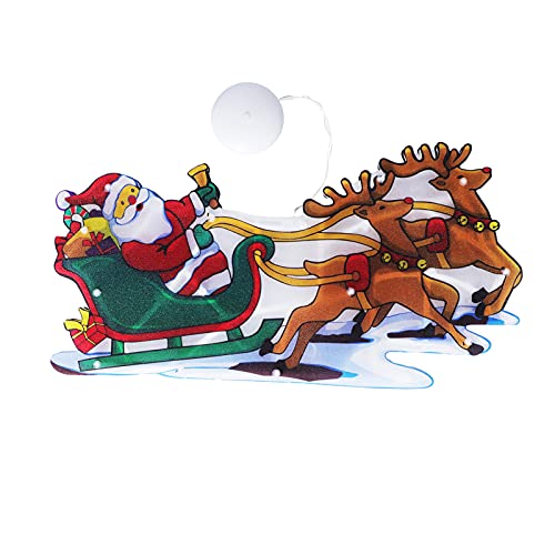 LED Décoration de Noël Lumière Traîneau Père Noël Motif Fenêtre Lampe Suspendue Alimenté par Batterie avec Ventouse Festival Décoration Traîneau Père Noël Scène D'Ambiance de Noël,Éclairage Intérieur Cover