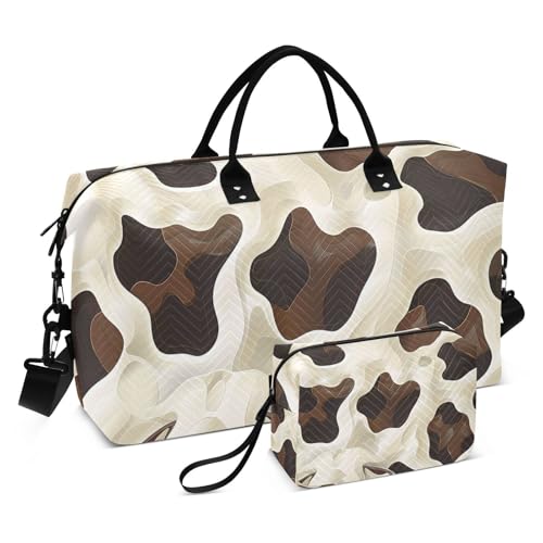 2 Piece Duffel Bag with Toiletry Bag - 20x8x14 Inch Travel Bag + 9x3.5x6 Inch Organizer, Cow (33) Luggage Set