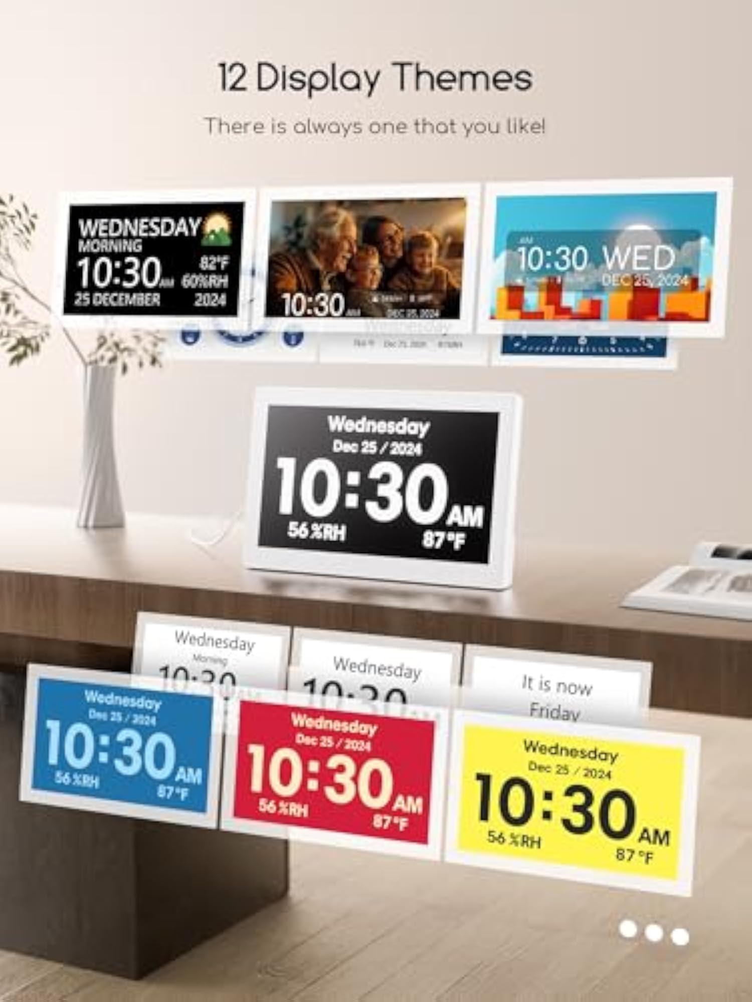 Large Display Calendar Clock with Multiple Themes