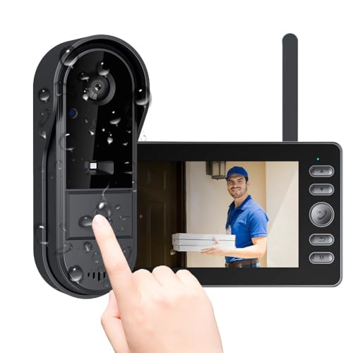 Wireless Doorbell Camera 1080P with Monitor for Apartment, Timbre con Camara No Subscription/App/WiFi Needed, Video Intercom 2-Way Talk,Waterproof Door Bell with Recording & Night Vision