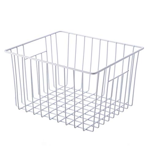 Y.Z.Bros Freezer Organizer Baskets, Kitchen Metal Wire Storage Bins, Pantry Cabinet Household Container Divider with Handles, Bathroom, Closet, Bedroom, Office, Rustproof - White (3)