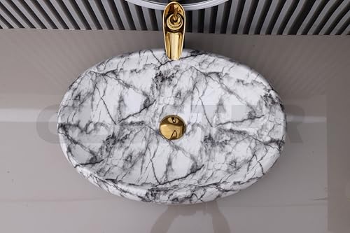 Image of CLUSTER Designer Glossy Ceramic Table Top Wash Basin For Bathroom | Countertop Bathroom Sink For Livingroom, Resturant Decor, Oval Shape (24 x 16 x 6 inch)