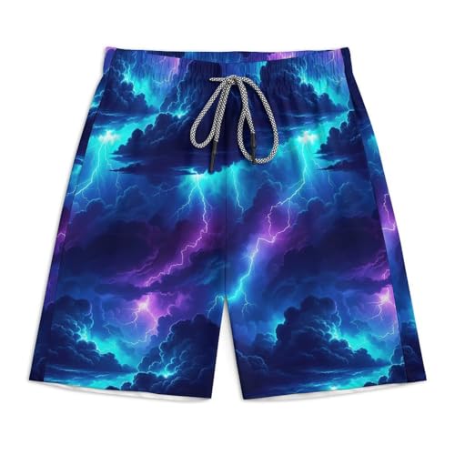 DIGTIA Boys Swim Trunks Quick Dry Electric Storm Clouds Lightning Sun Protection Beach Swimsuit Swim Shorts with Pocket