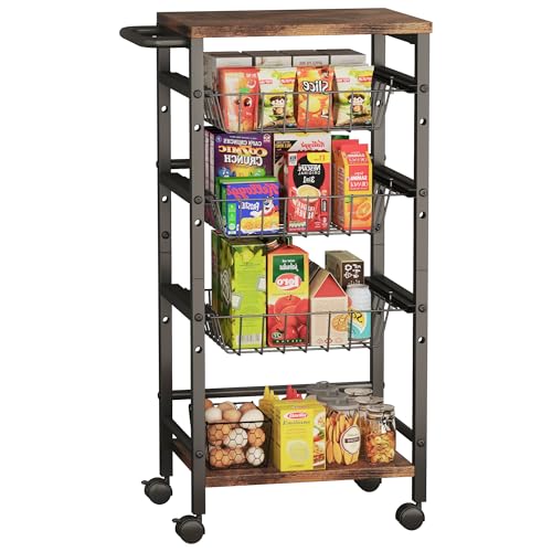 5-Tier Snack Organizer Cart with 3 Height Adjustable Pull-Out Baskets