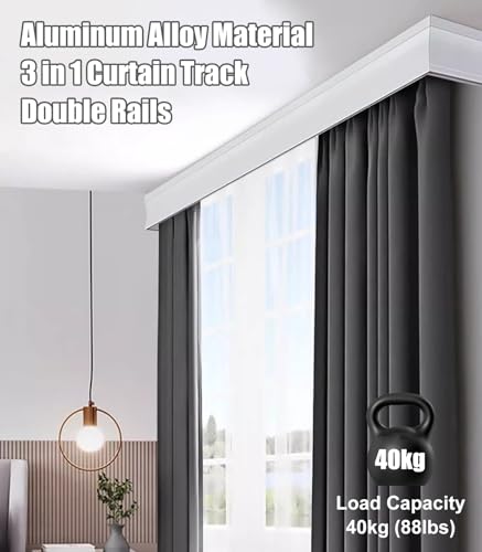 Système de tringle à rideau réglable 3 en 1, double rail en métal, cantonnière amovible, longueur personnalisée pour décoration d'intérieur