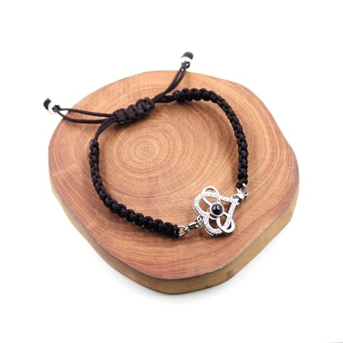 Image of 100 Languages I Love You Bracelet Necklace Heart Projection Bracelets Adjustable Braided Rope Friendship Love Gifts for Mom Best Friends