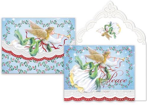 Image of Poster Foundry Christmas Holiday Angel Boxed Note Cards by Carol Wilson. 10 embossed 4x5 Die-Cut Notecards and Matching Envelopes in Decorative Gift Box with Magnetic Flap. NCPX2601