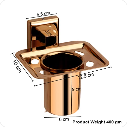 Image of EASYHOME FURNISH Premium 304 Stainless Steel Toothbrush Holder with Tumbler Cup - Wall Mounted Bathroom Organizer Stand for Toothpaste & Brushes, Rustproof Rose Gold PVD Mirror Finish (Square-26RG)
