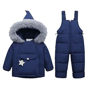Peuterjongen Ski-pak 2 kinderen donsjack Winter Hooded jas + Ski-broek Winddicht Ski-pak
