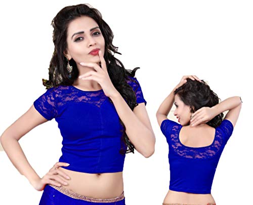 Bollywood Readymade Stitched Free Size Saree Blouse,Fertige Saree Bluse,Partywear Ready Crop Top, Indische,Hochzeit, Kleid-118 (Blue) Cover