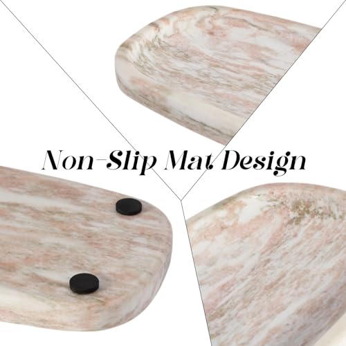 Image of Koville Natural Marble Tray for Bathroom Countertop, Vanity Tray for Decor, Marble Bathroom Trays Stone Storage Trays for Perfume, Jewelry, Candles, Decorative Tray for Dresser Organizer(Norway Red)