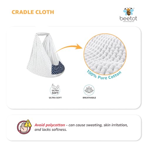 Image of Premium Swing Cradle Set | Hanging Swing Cradle, Removable 5-Layer Padded Bed & Mosquito Net | Up to 15 kg | Light Navy Dot