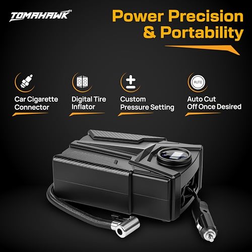 Image of Tomahawk CTI-1920 Automotive Air Compressor 150 PSI | 12V Air Pump with 100% Copper Motor | 1x12V Car Cigarette Connector | Auto Cut-Off Tyre Inflator for Car & Bike
