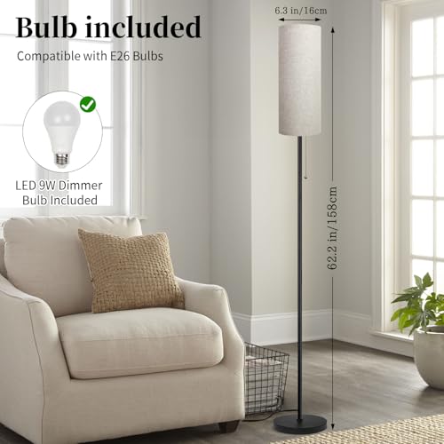 Floor Lamp for Living Room, Modern Standing Lamps with Lampshade, Minimalist Tall Lamp with Chain Switch for Living Room, LED Bulb Included (Beige Shade) - Image 3