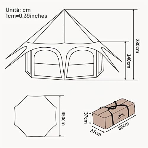 Tenda Impermeabile in Tela di Cotone per 8-10 Persone, rifugio per glampante con mazzi da Forno, Durevole casa da Campeggio per Famiglie all'aperto per Feste e Uso del Tempo Libero, Marrone