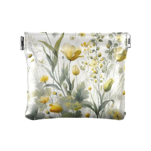 Tulips and Wildflowers Coin Purse Leather Pouch Change Purse, Squeeze Coin Pouch for Cards, Keys & Lipsticks, Unisex