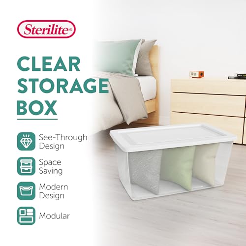 Image of Sterilite 16 Pack Storage Box, 90 Quart Stackable Tote, Clear Plastic Container with Secure Snapping Lids for Home and Office Organization, White