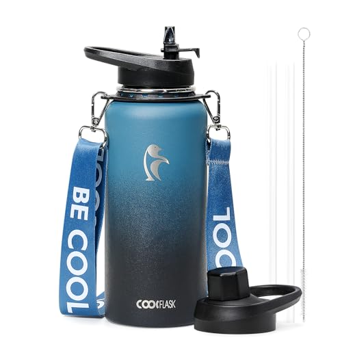Image of Coolflask 32 oz Water Bottle Insulated Stainless Steel with Strap