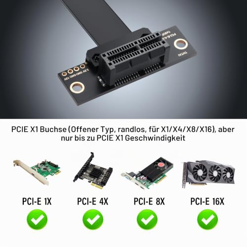 SinLoon PCIe 4.0 X1 Verlängerungskabel, 90 Grad, PCI-E, 1 x Stecker auf Buchse, Riser-Kabel (30 cm)