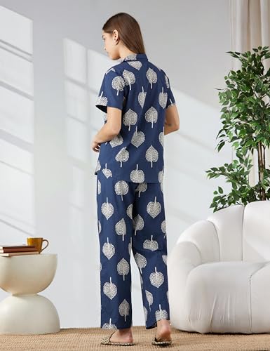 Image of Amazon Brand - Myx Women Cotton Shirt and Relaxed Pajama Set | Night Suit Set (Available in Plus Sizes)