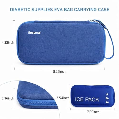 Image of Gosemai Insulin Cooler Travel Case with 2 Ice Packs TSA Approved Hard Shell Diabetic Medication Bag for Insulin Pens Syringes and Tablets Compatible with Ozempic Mounjaro (Blue Small)