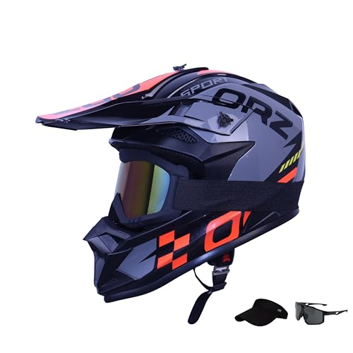 Adult Dirt Bike Helmet Motorcycle Racing Street Bike Off-Road Mountain Bike BMX MX ATV Helmet with Cycling Glasses and Visor for Unisex-Adult